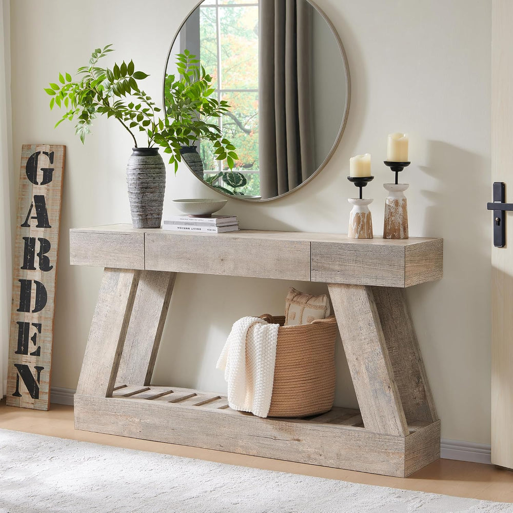 60" Entryway Table with Drawer, Wooden Hallway Table with Heavy Duty Base