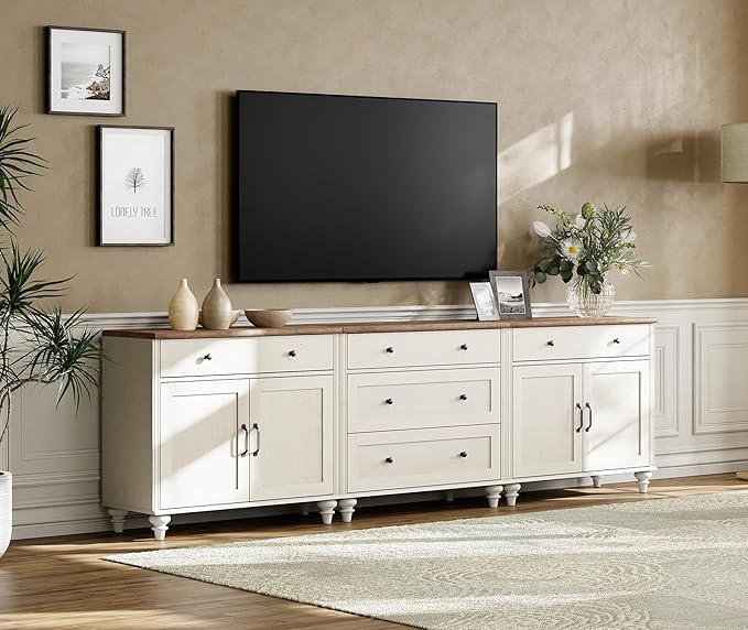WAMPAT Farmhouse TV Stand for 100 Inch TV, 3-in-1 TV Console Table with 5 Dra...