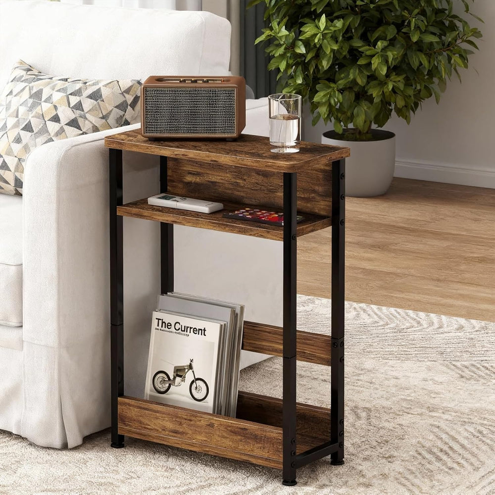 Garvee Narrow Side Table, 3-Tier Slim End Table with Storage Shelf, Modern So...