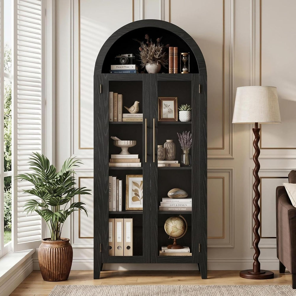 Garvee Arched Cabinet with Glass Doors, 5-Tier Kitchen Pantry Cabinet with Ad...