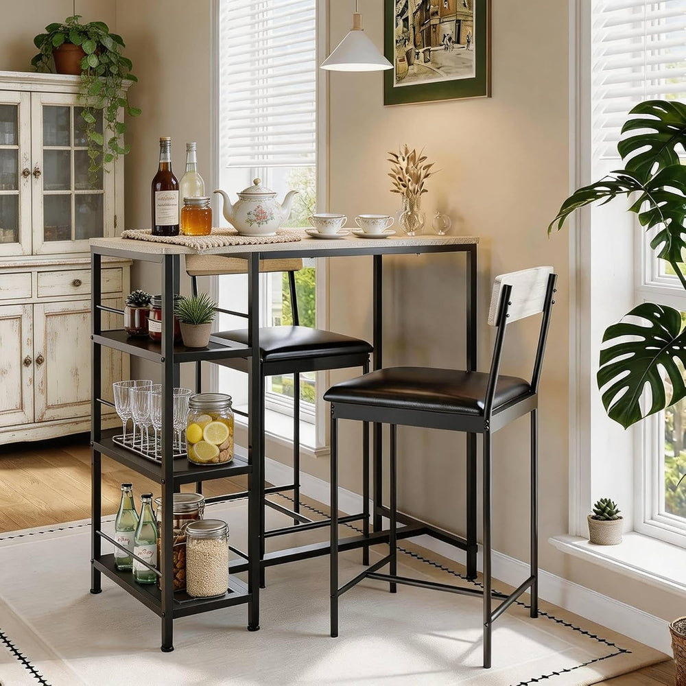 3-Piece Dining Table Set with Storage Shelves and 2 Upholstered Chairs, MDF &...