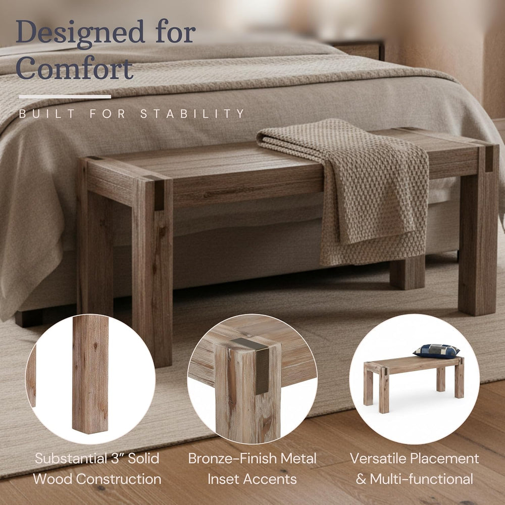 Alaterre Furniture Woodstock 40-Inch Entryway Bench with Bronze Metal Inset |...