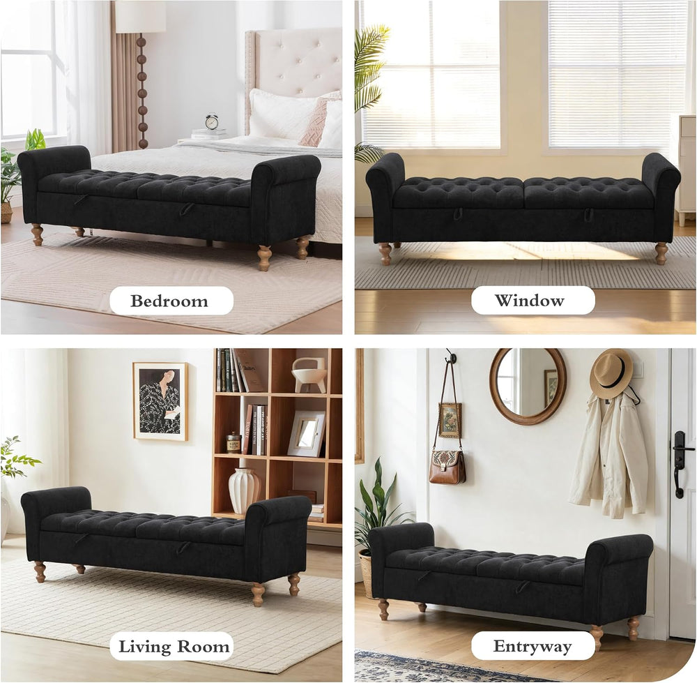Chifee & Vingol 65" Storage Ottoman Bench Upholstered End of Bed Ben...
