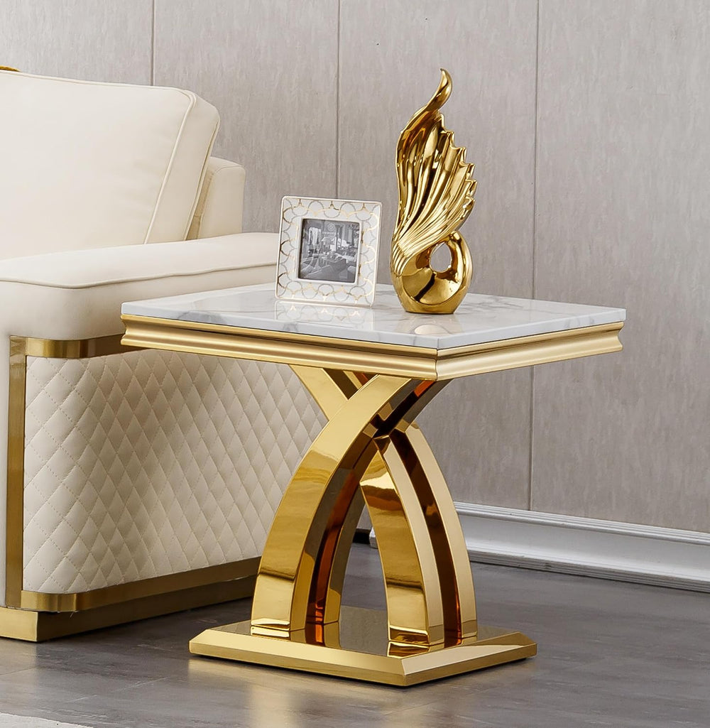 White Marble Coffee Table Set of 3, Modern Coffee Table and 2 Marble End Tabl...