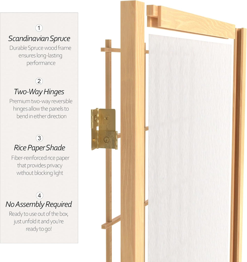 3 ft. Short Window Pane Shoji Screen - Natural - 5 Panels