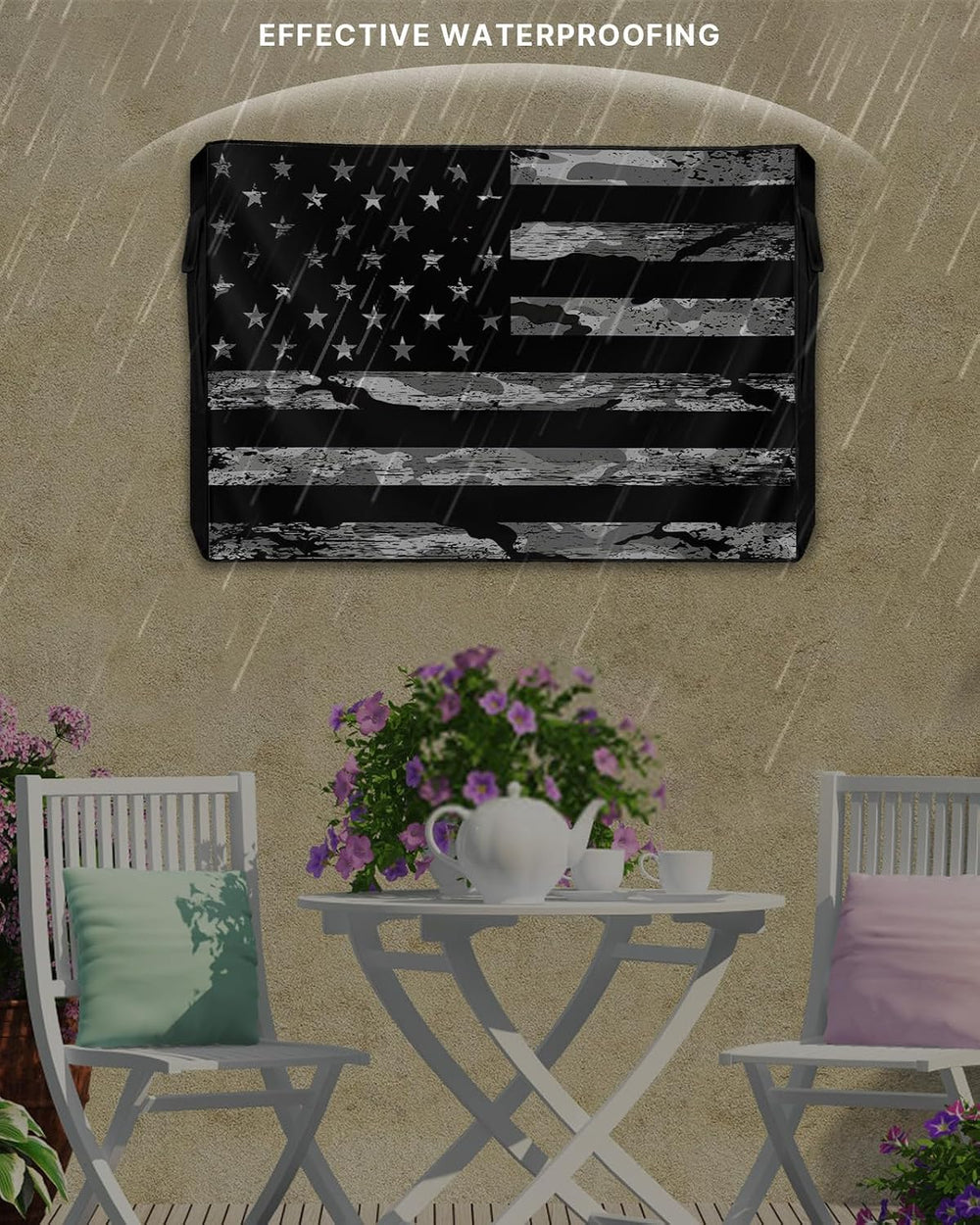 American Flag Outdoor TV Cover 48 to 50 Inch Weatherproof, Camouflage Black S...