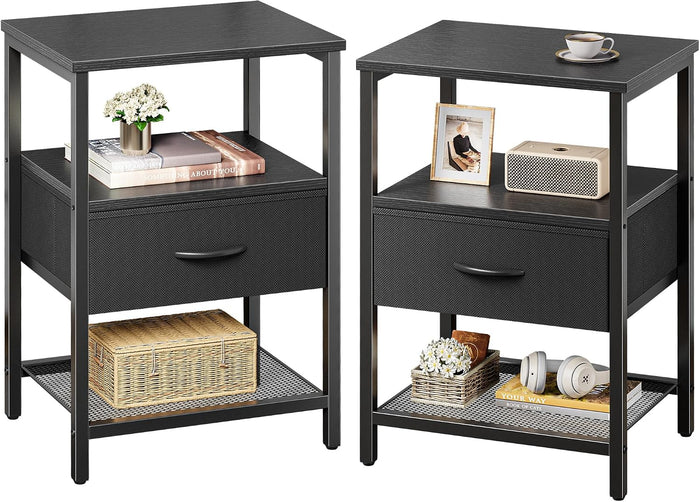 Huuger Nightstand Set of 2, Night Stand with Fabric Drawer, Mesh Shelf