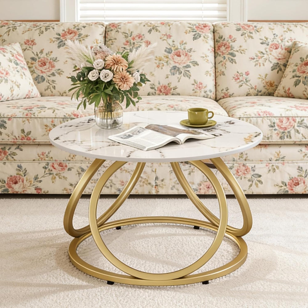 O&K FURNITURE Modern Gold Coffee Table, Faux Marble Pattern Center Table ...