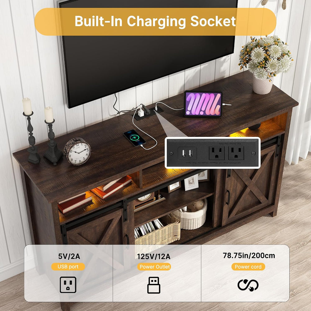 Vinctik 6&Fox 57In Wooden Farmhouse Entertainment Center for 60/65 inch T...
