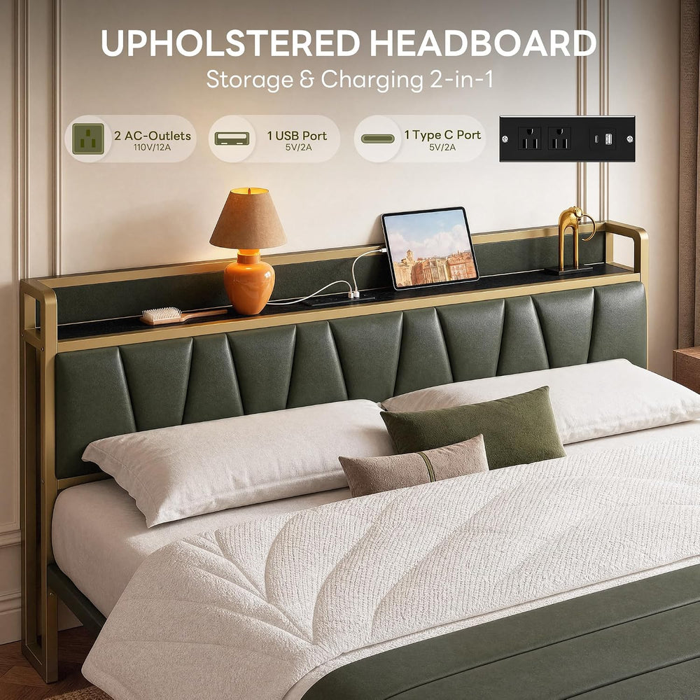 LIKIMIO King Size Bed Frame with 2 Drawers and Charging Station