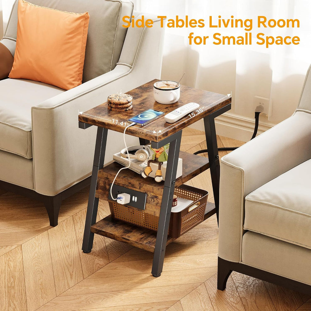 SIde Table with Charging Station, Small End Tables with Lucky 7 Metal Shape, ...