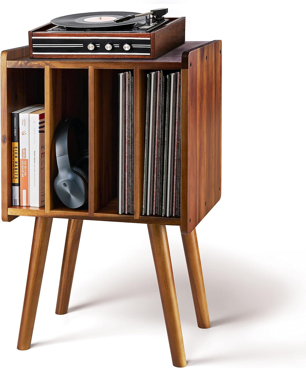 2BHOME Wooden LP Record Player Stand with 4 Cabinets, Holds up to 100 Vinyls,...