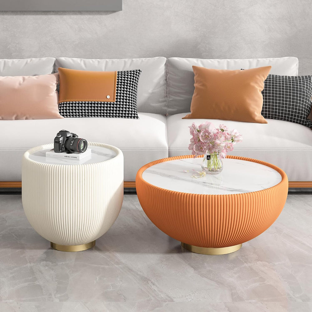 SSLine Bowl-Shape Small Coffee Table Modern Sintered Stone Top Coffee Table i...