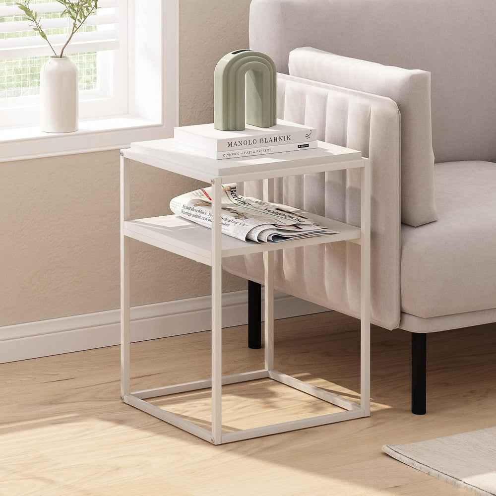 Furinno Moretti Side Table, 2-Tier Stackable Metal Frame End Table with Open ...