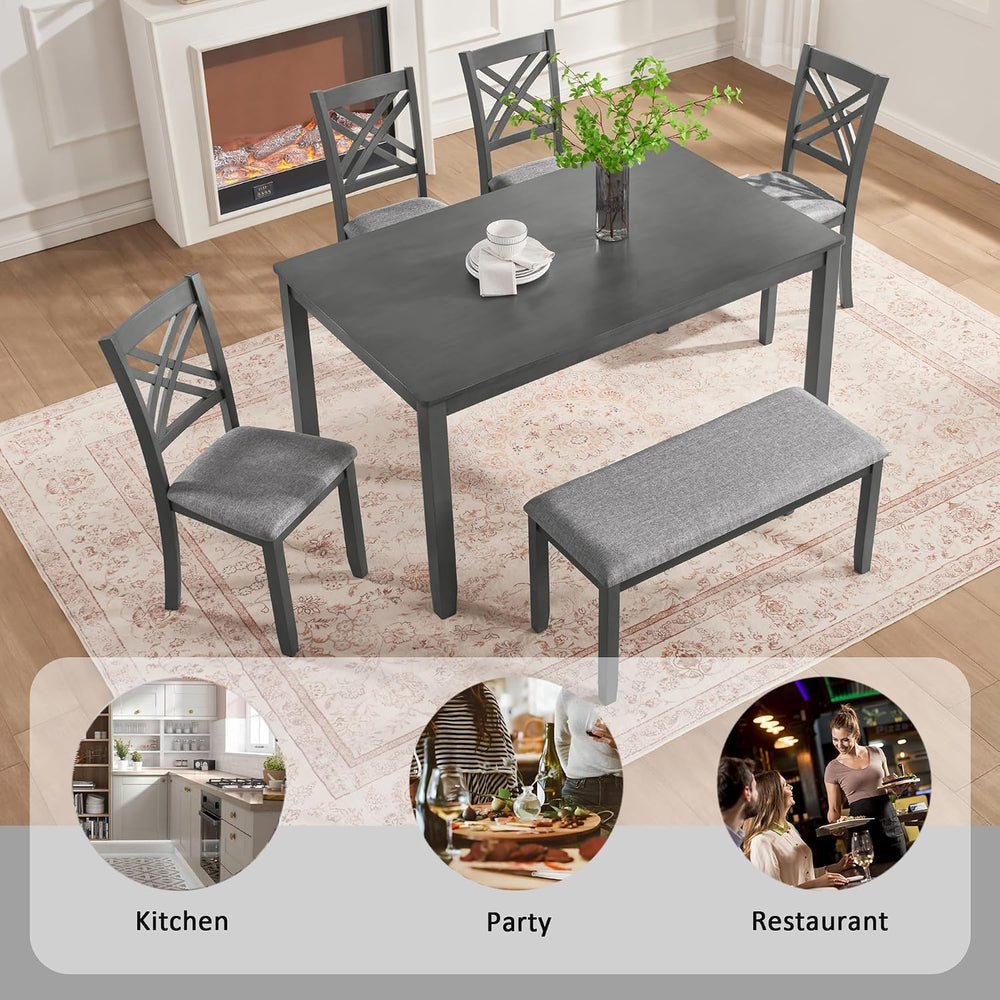 KEIKI 6-Piece Standard Height Dining Table Set with Rectangular Table, 4 Upho...