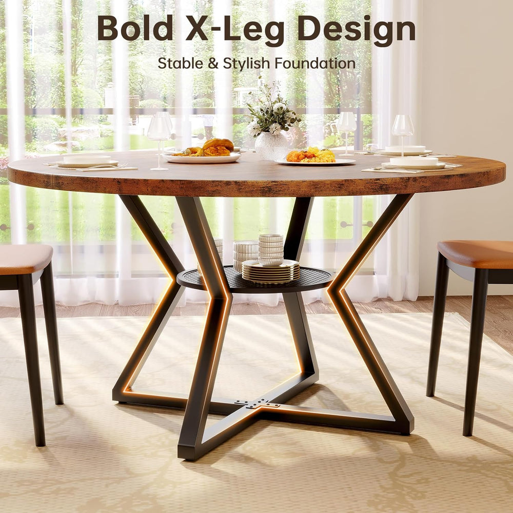 Concho 55" Round Kitchen Table for 4-6, Circle Dining Dinner Table with ...