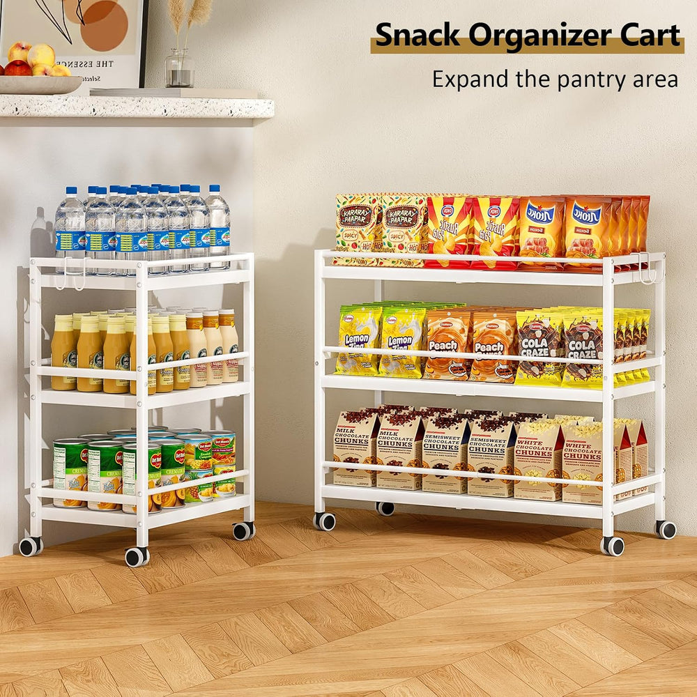 3-Tier Expandable Rolling Pantry Organizers and Storage Cart with Wheels, Adj...