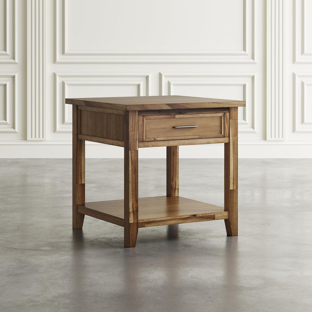 Jofran Acacia Wood Square End Table with Storage, Transitional Rustic Side Ta...