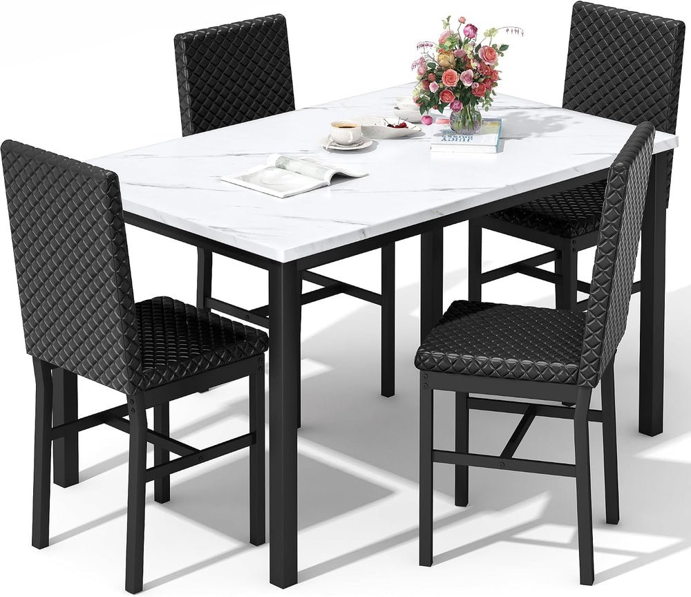 DKLGG Dining Table Set for 4 Kitchen Table and Chairs Set of 4 Faux Marble Di...