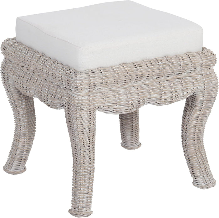 JONATHAN Y Rowan 19.7" Coastal Woven Rattan Vanity Stool, Gray White Wash