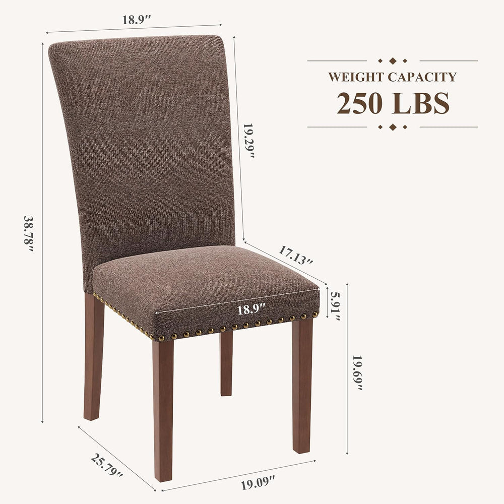 Farmhouse Dining Chairs Set of 6, High Back with Wooden Legs and Nailhead Tri...