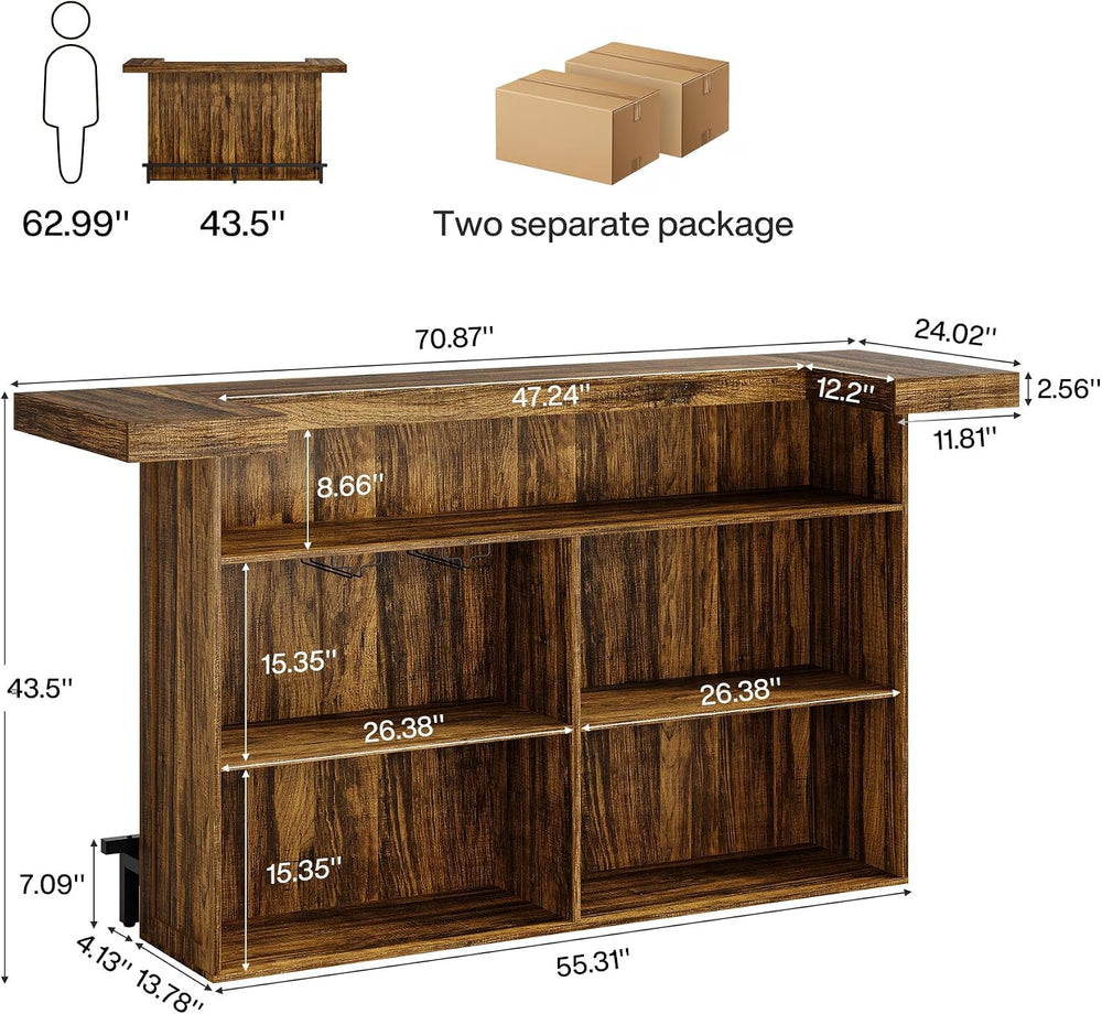 Tribesigns 4-Tier Bar Table, 70.9-Inch Large Home Bar Unit, Brown | with Stor...