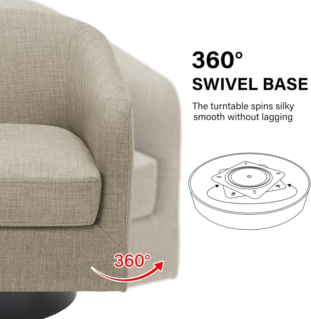 Swivel Barrel Accent Chair, Comfy Reading Armchair, Light Brown, Set of 2 | C...