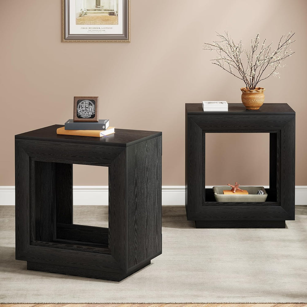 Tribesigns Rustic Wood End Table, 2 Tiered Square Side Table with Storage She...
