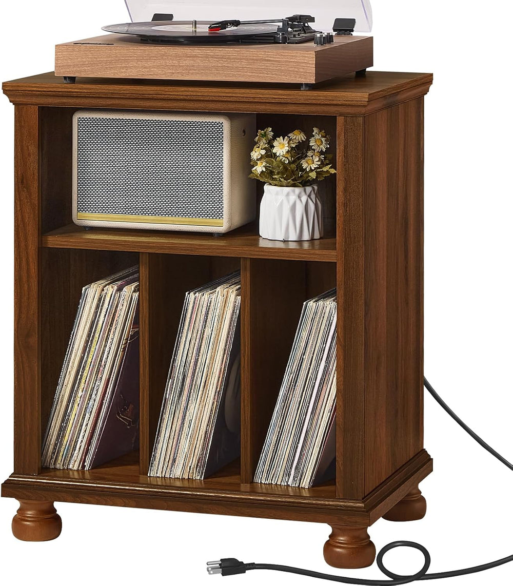 Joaxswe Record Player Stand with Charging Station Up to 200 Albums, 24" ...