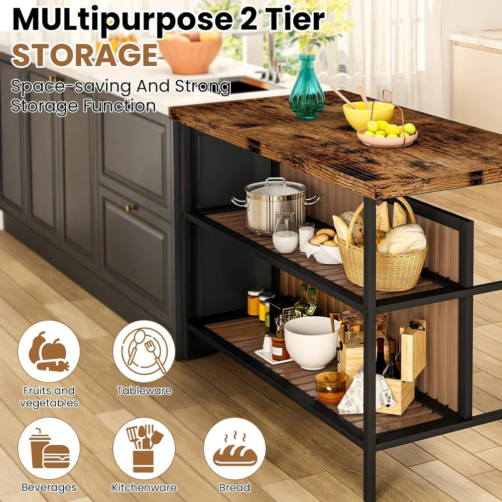DKLGG Kitchen Island with Seating & Storage, Farmhouse Dining Table Set f...