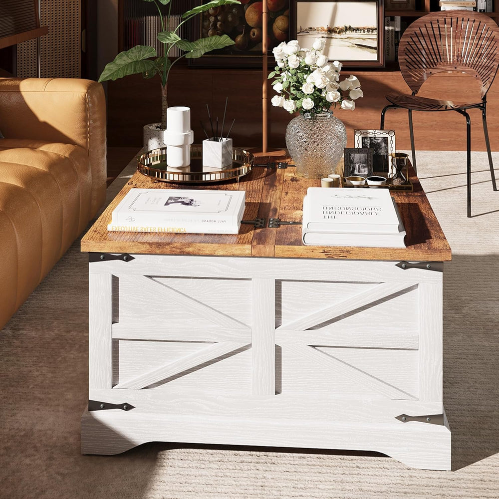 MXV Farmhouse Coffee Table with Storage, Square Coffee Tables for Living Room...