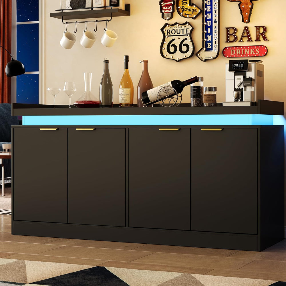 knoworld LED Sideboard Buffet Cabinet with Storage, 63'' Large Kitche...