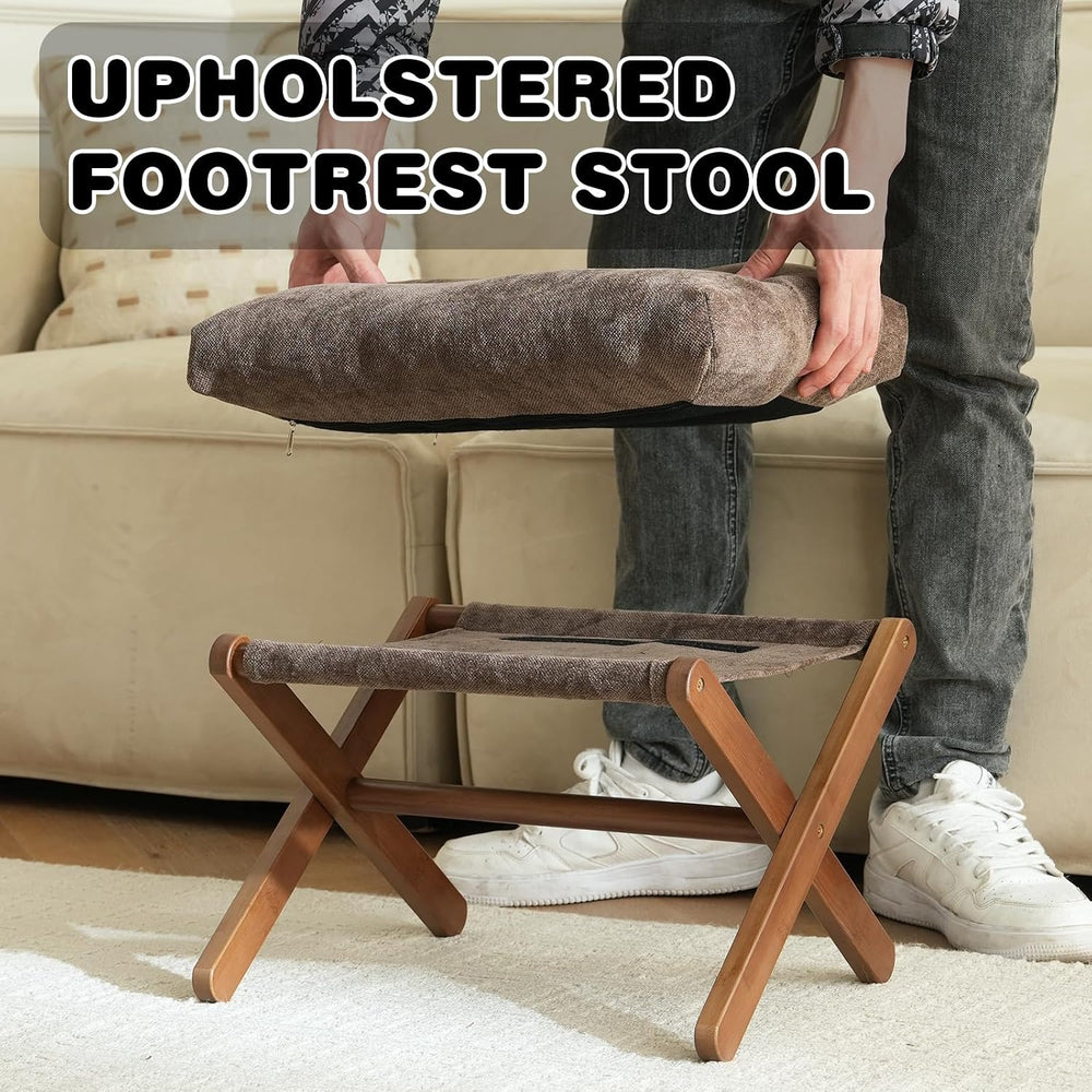 Baveke Ottoman Foot Rest- Bamboo Foldable Stool, Foot Stools Small Ottman wit...