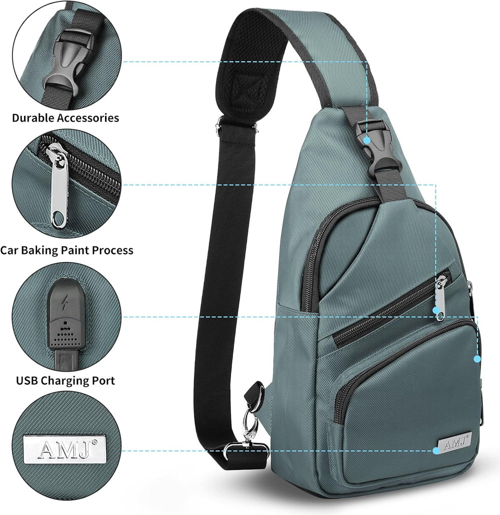 AMJ Crossbody Hiking Casual Sling Bag For Men Women Travel Camping Chest Back...