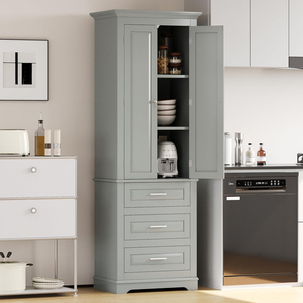 Merax 70" Pantry Cabinet with Two Doors & Three Drawer, Adjustable S...