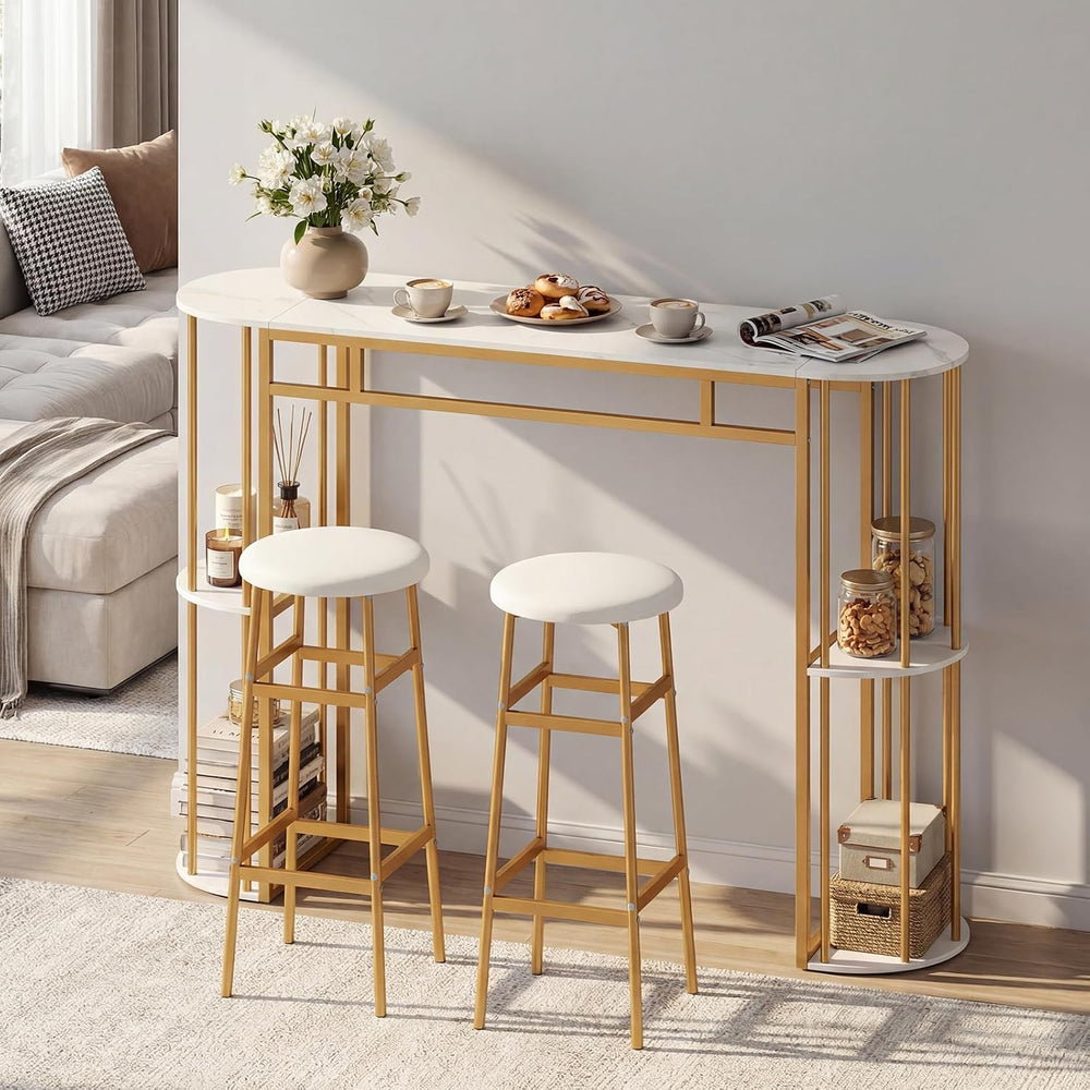 COSTWAY Bar Table Set for 2 with Storage Shelves, 60" Dining Table &...