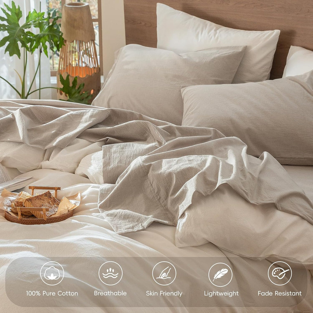 MooMee Sheet Set 100% Washed Cotton Linen-Like Extra Deep Pocket King