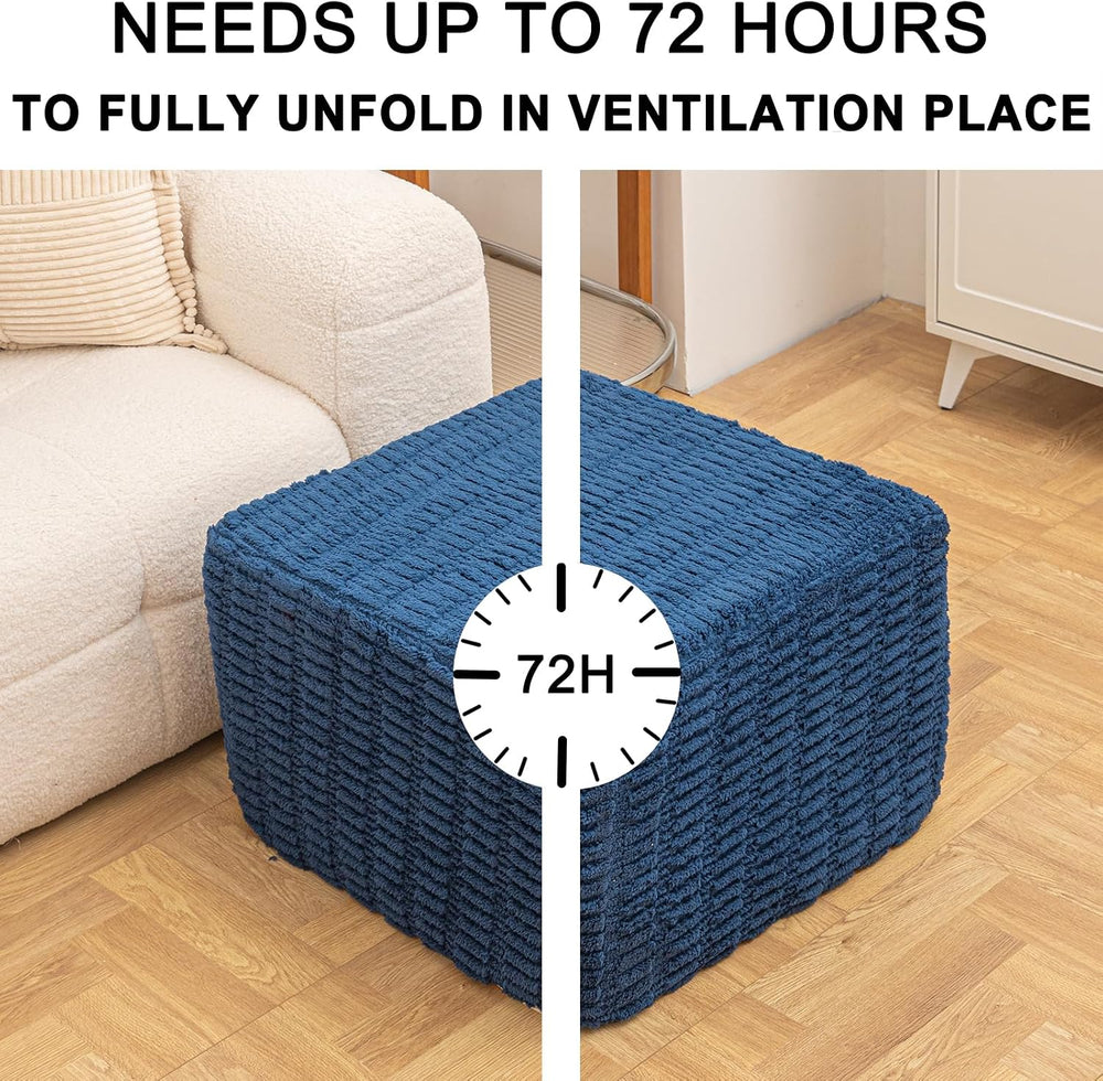 Round Plush Ottoman Pouf Stuffed– Fluffy Ottoman Foot Rest with Modern Foam F...