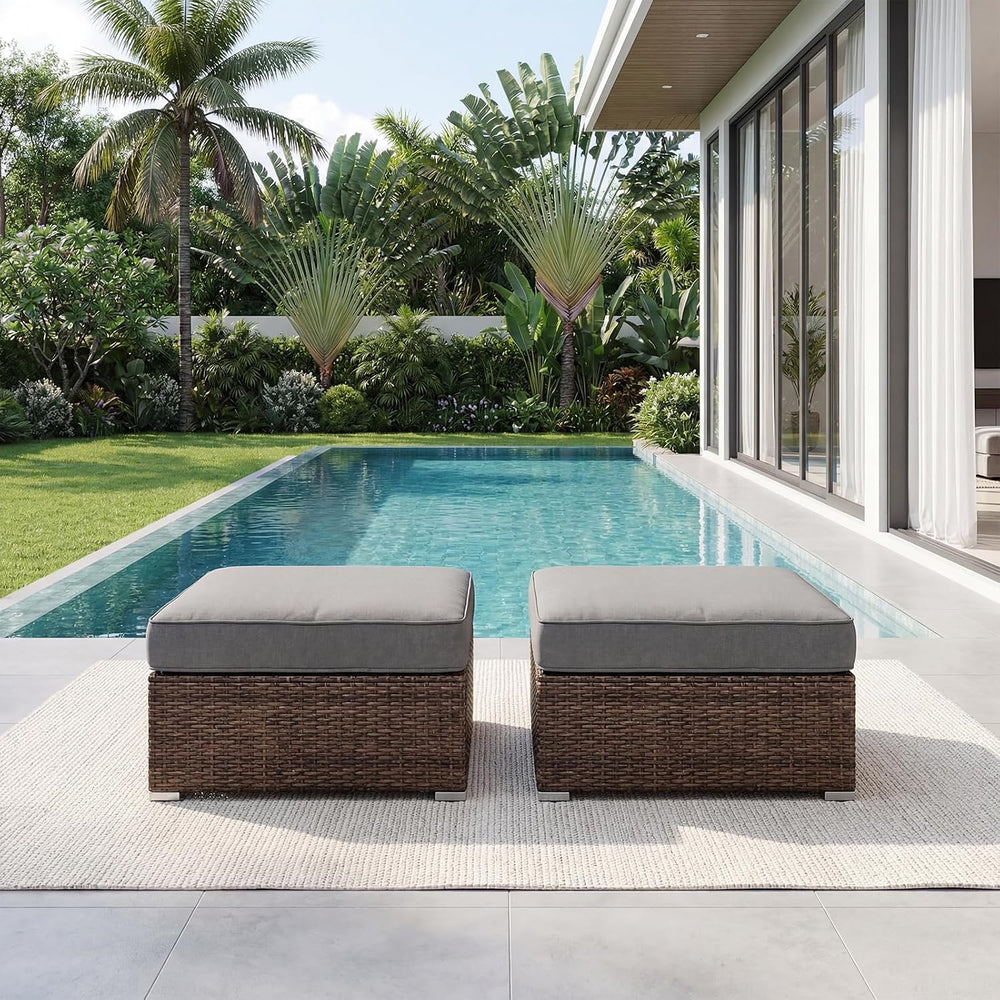SUNBURY 2 Piece Outdoor Wicker Patio Ottoman Set, 30" Large Square Footr...