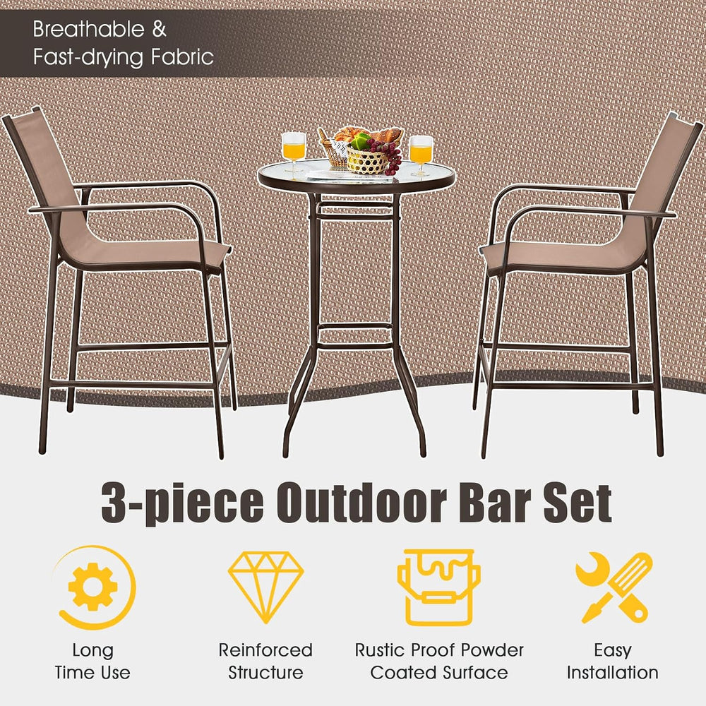 Tangkula 3 Pieces Outdoor Patio Bar Set with 2 Bar Stools, Coffee