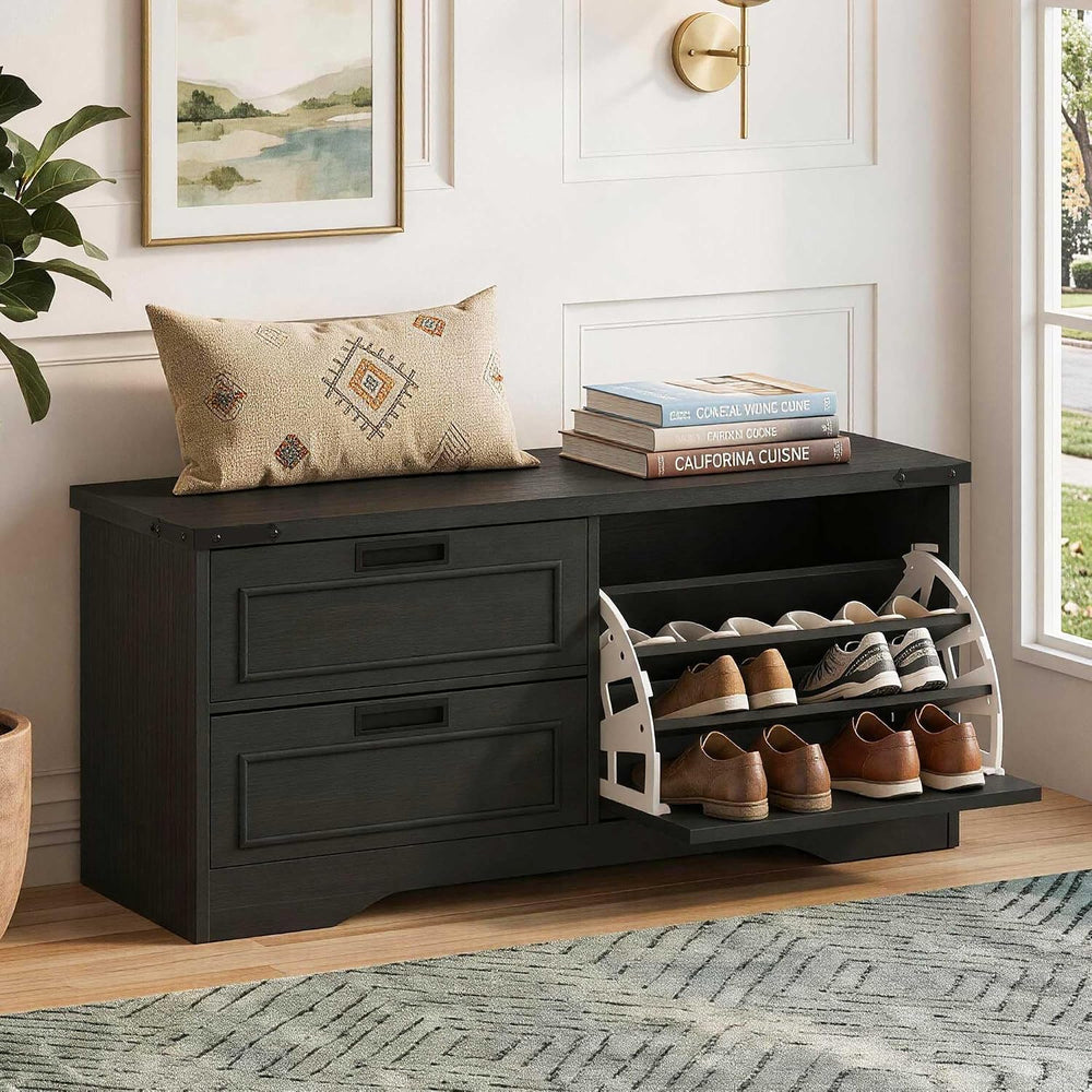 FATORRI Entryway Bench with Storage, 41 Inch Shoe Storage Bench, Industrial W...
