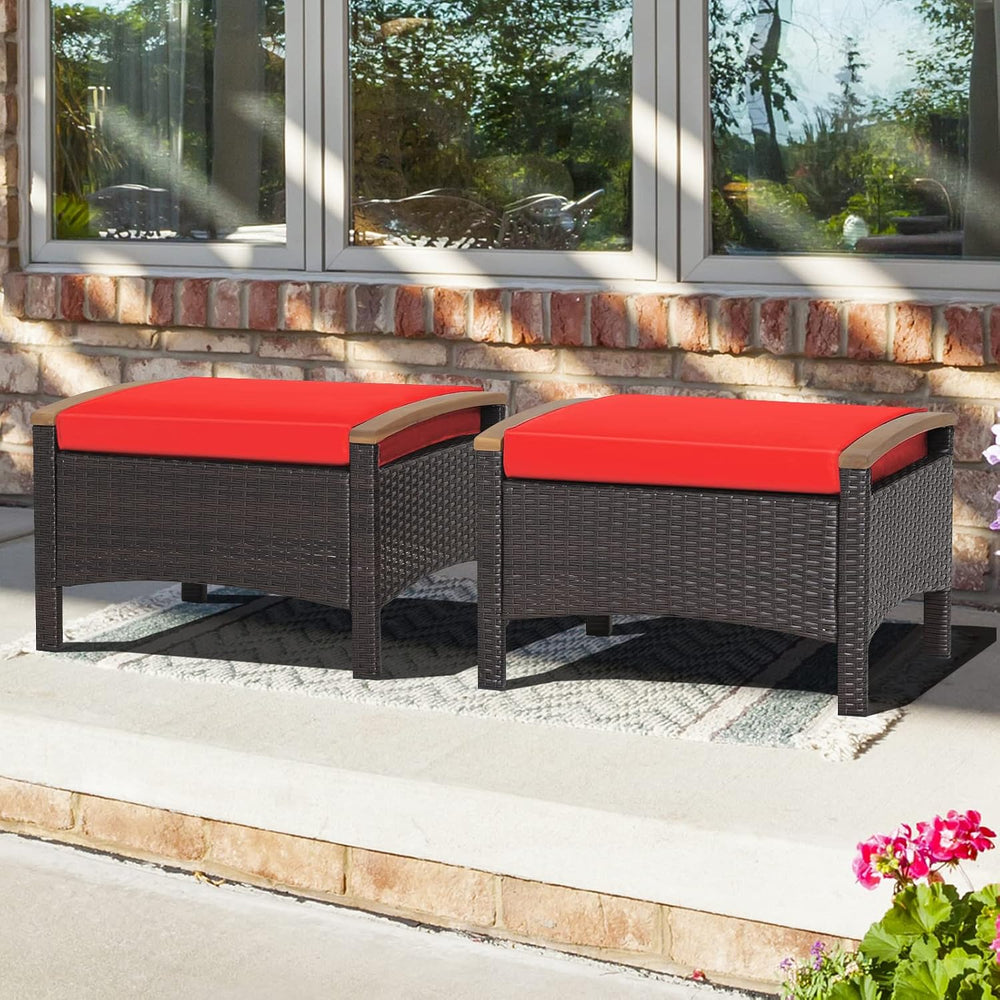 ORALNER Outdoor Ottoman, Set of 2 Rattan Footstools, All-Weather Wicker Foot ...