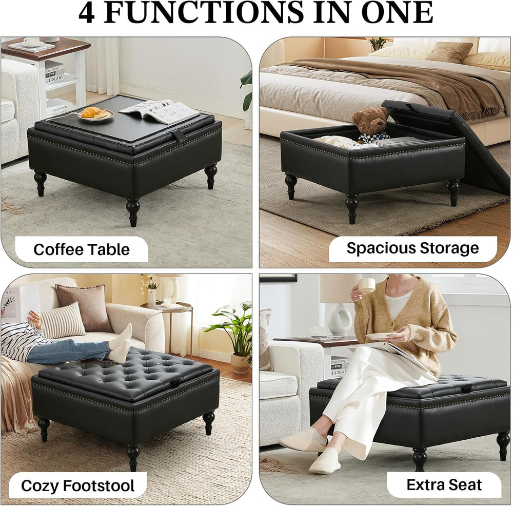 Storage Ottoman Coffee Table, Large Ottoman with Storage Oversized Square Foo...