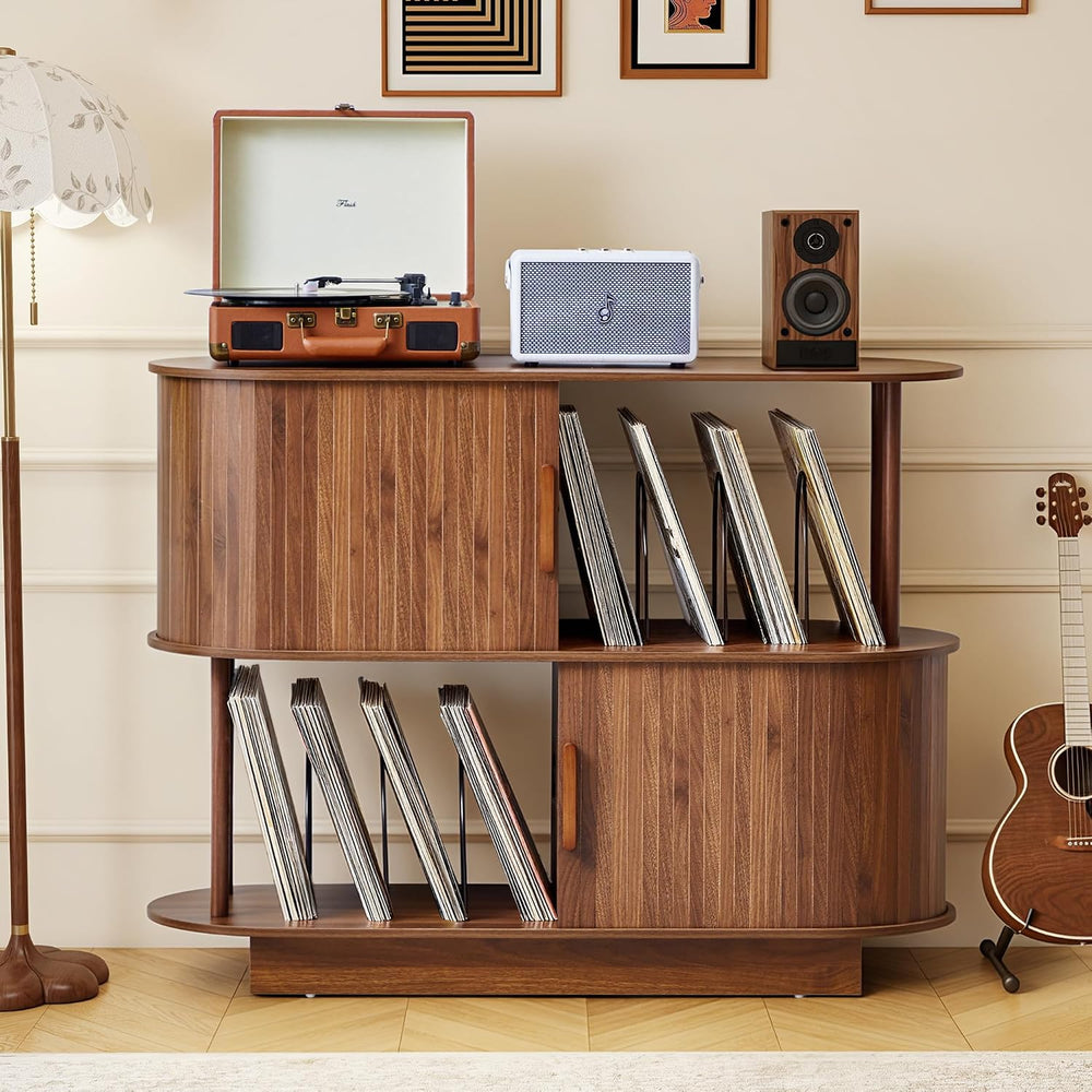 40" Mid Century Record Player Stand Storage Cabinet with, Turntable Stan...