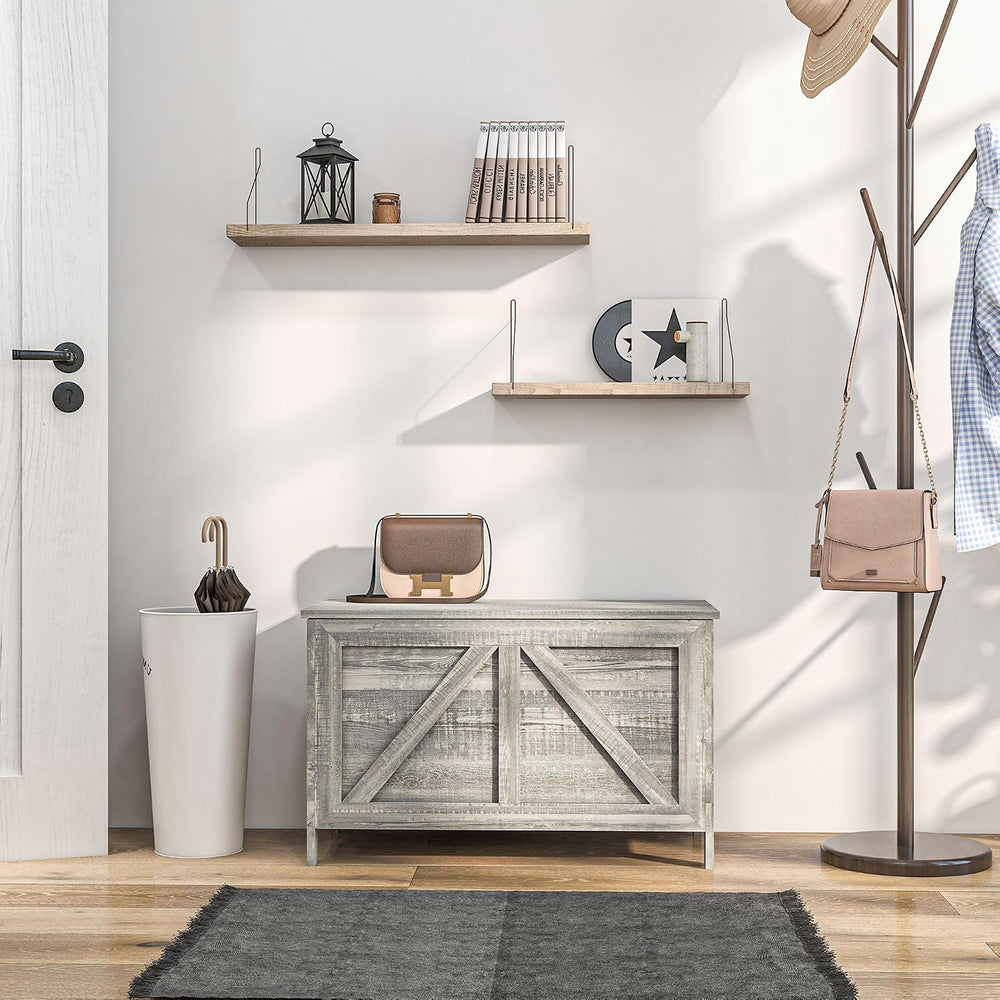 HOMCOM 30" Farmhouse Storage Bench Lift Top Storage Chest in Light Gray ...