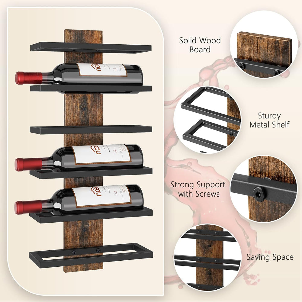 Hoctieon 2-Set 6 Tier Wall Mount Wine Rack, Wall Mounted Wine Bottle Racks fo...