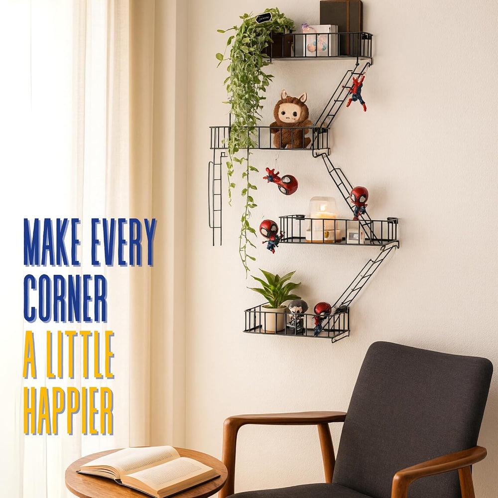 Fire Escape Shelf, 4 Tier Floating Ladder Shelf for Wall Decor & Storage