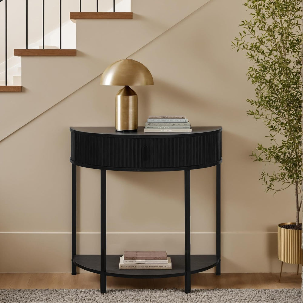 unipaws Half Moon Console Table with Drawer Storage, Narrow Entryway Table | ...