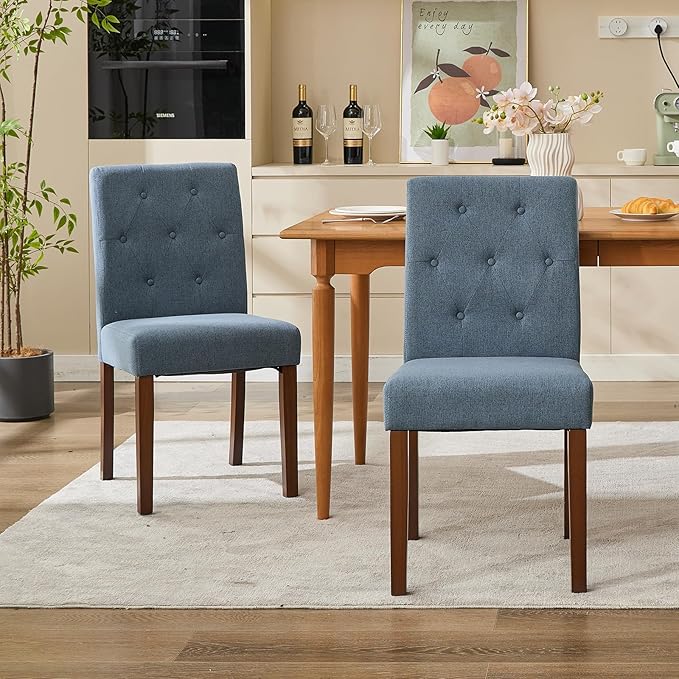 Upholstered Dining Chairs Set of 2, Modern Fabric Kitchen Side Chairs with St...