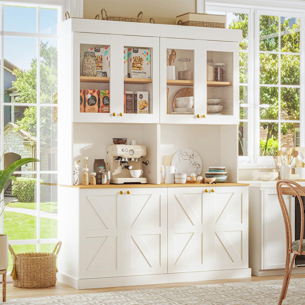 ivaniti 71" Tall Farmhouse Kitchen Pantry, Large Storage Cabinet with Gl...
